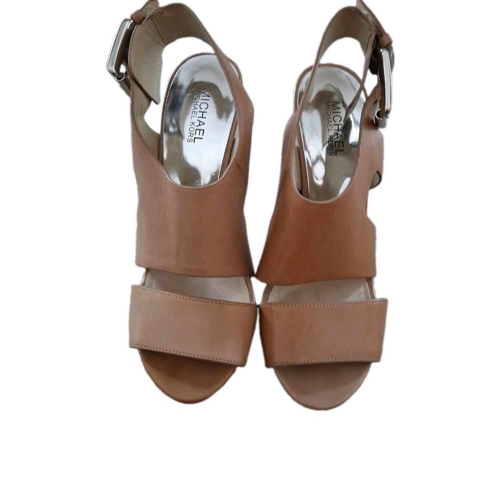 MICHAEL Michael Kors Carla Taupe Leather Platform Sandals Size 9.5 Store Sample